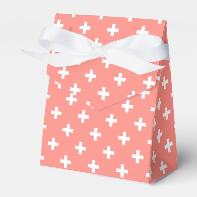 White polka crosses on peach favour box (Front Side)