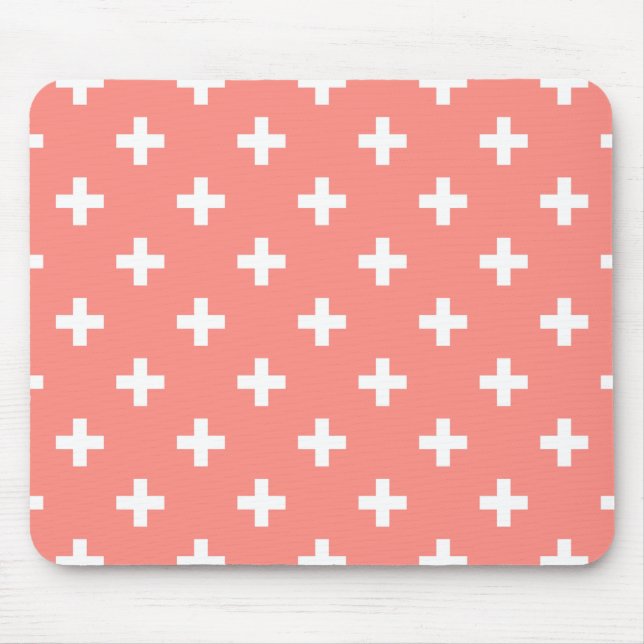 White polka crosses on peach mouse pad (Front)