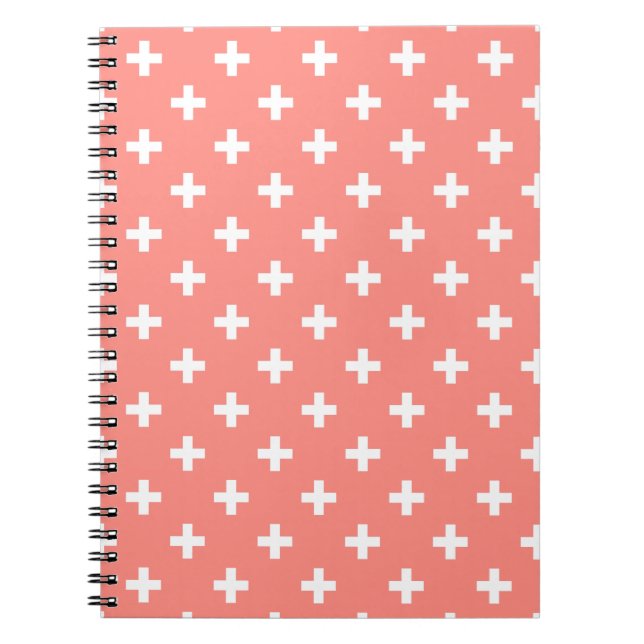 White polka crosses on peach notebook (Front)