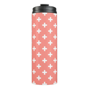 White polka crosses on peach thermal tumbler