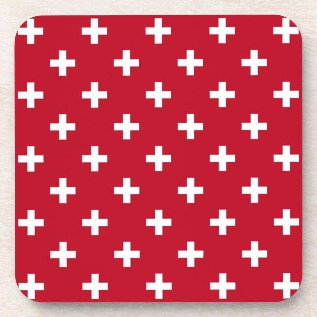 White polka crosses on red coaster (Front)