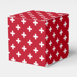 White polka crosses on red favour box