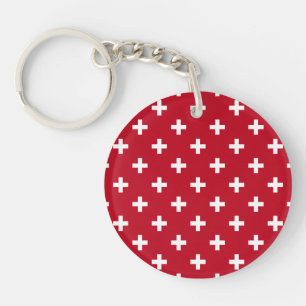 White polka crosses on red key ring