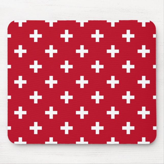 White polka crosses on red mouse pad (Front)