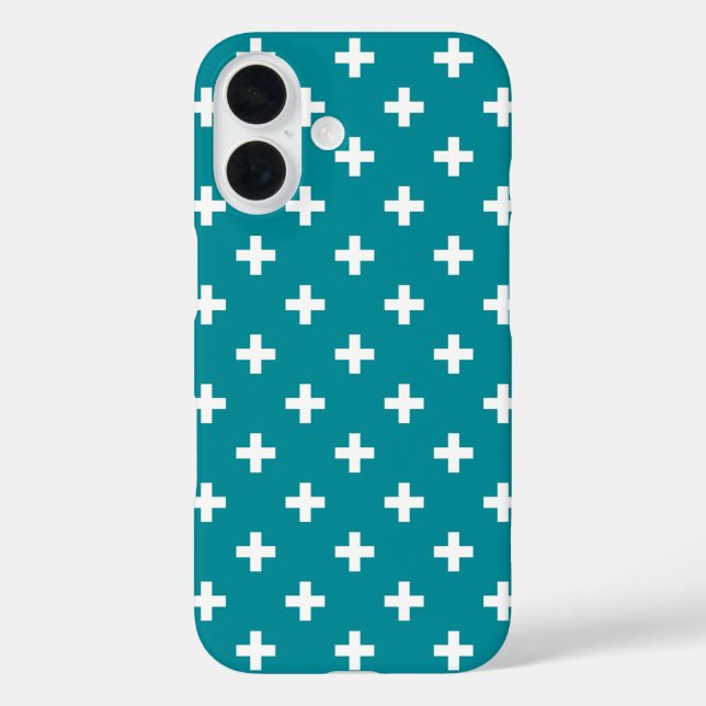 White polka crosses on teal Case-Mate iPhone case (Back)