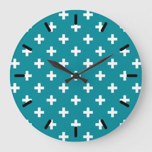 White polka crosses on teal large clock