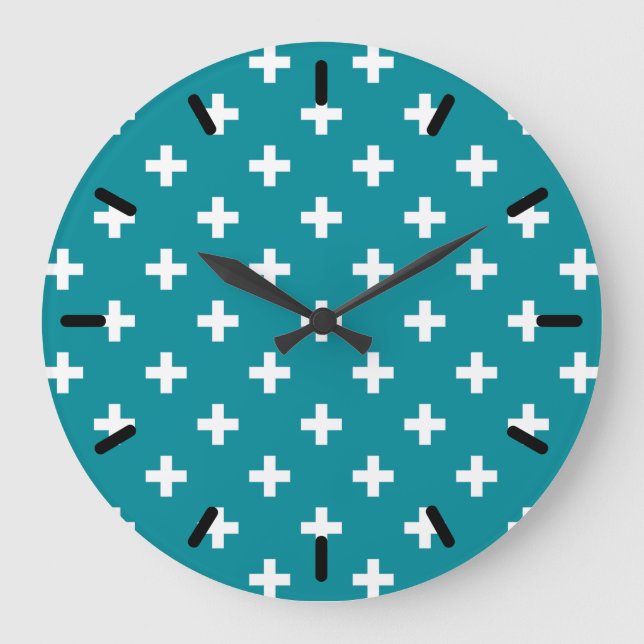 White polka crosses on teal large clock (Front)