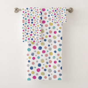 white Polka Dot Bath Towel Set
