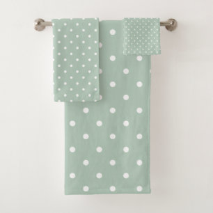 White Polka Dot Green  Bath Towel Set