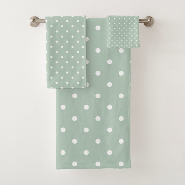 White Polka Dot Green  Bath Towel Set (Insitu)