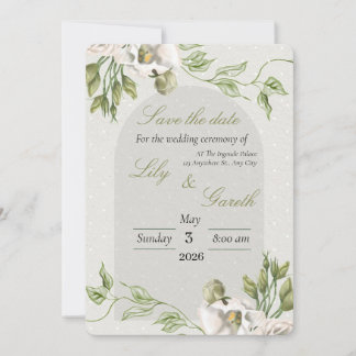 White Polka Dot Greenery Save The Date