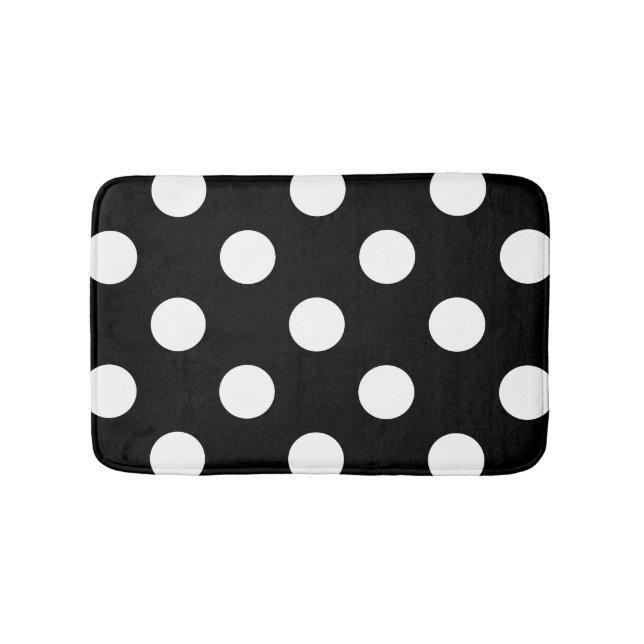 White Polka Dot on Black Pattern Bath Mat (Front)