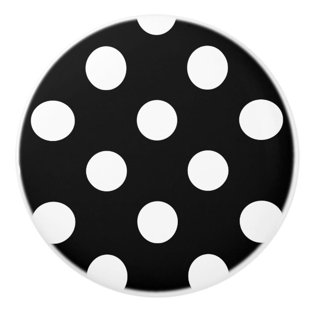 White Polka Dot on Black Pattern Ceramic Knob (Front)