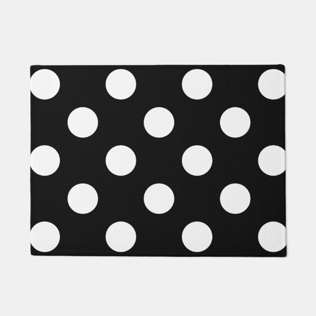 White Polka Dot on Black Pattern Doormat (Front)