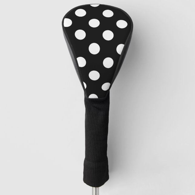 White Polka Dot on Black Pattern Golf Head Cover (Front)