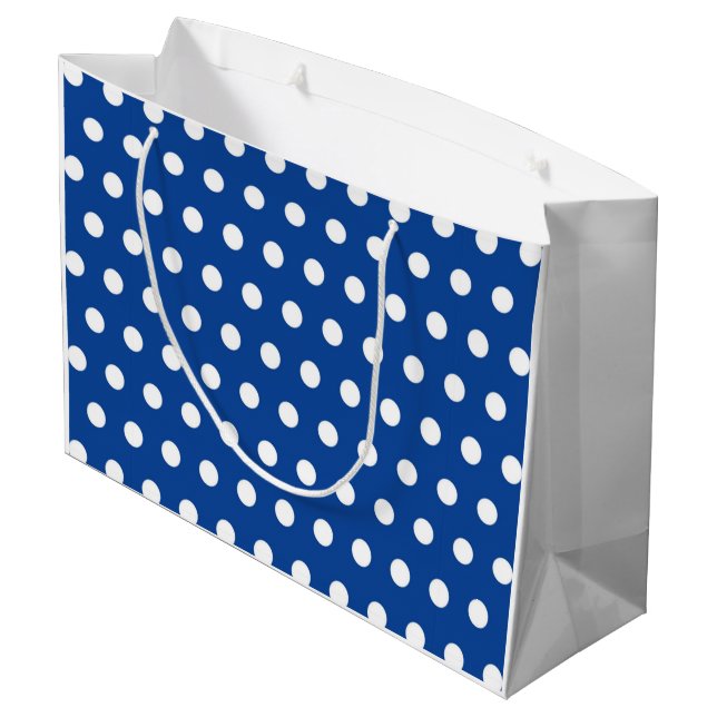 White Polka Dot on Blue Background      Large Gift Bag (Back Angled)