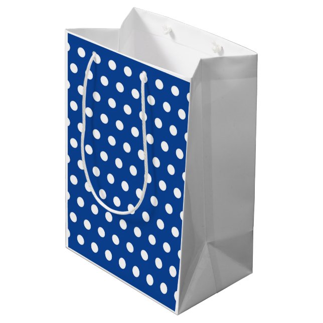White Polka Dot on Blue Background       Medium Gift Bag (Back Angled)