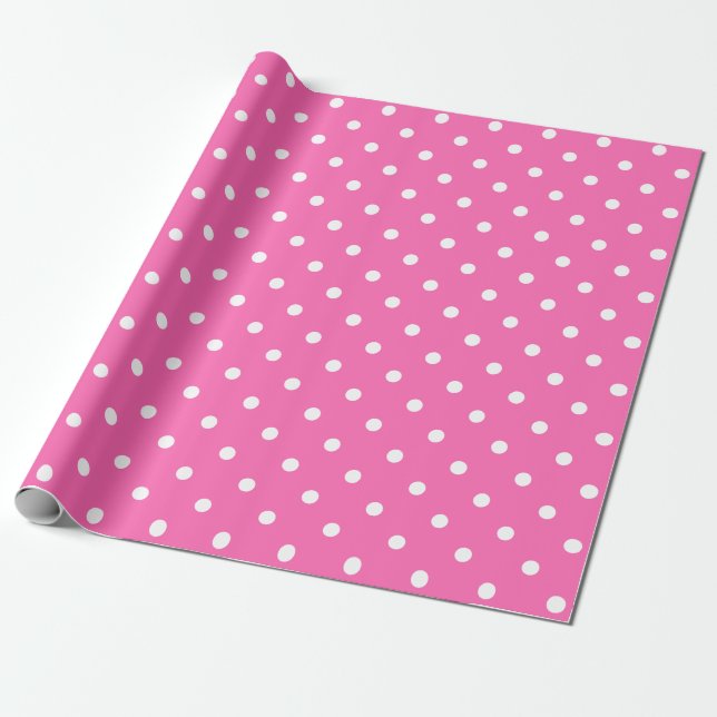 White Polka Dot on Pink Large Space Wrapping Paper (Unrolled)