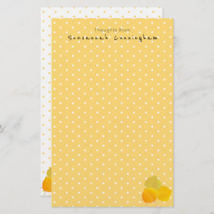 White Polka Dot Pattern Autumn Leaves Custom Name Stationery