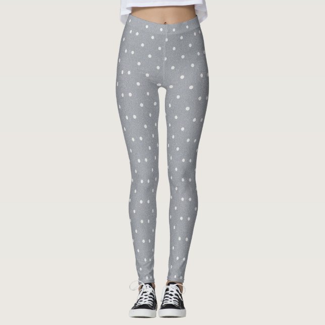 White polka dot pattern grey leggings for women (Front)