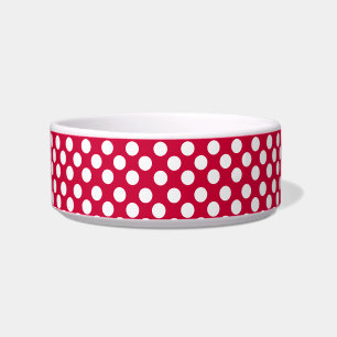 White Polka Dot Pattern on Red Dog or Cat Pet Bowl