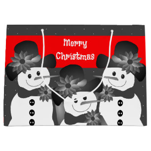 White Polka Dot Snowman Merry Christmas Large Gift Bag