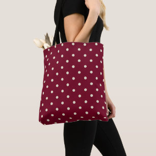 White Polka Dots Burgundy Tote Bag