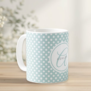 White Polka Dots Custom Initial Name Gift Coffee Mug