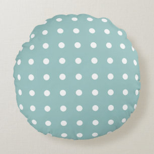 White Polka Dots Geometric Pattern Eggshell Blue Round Cushion