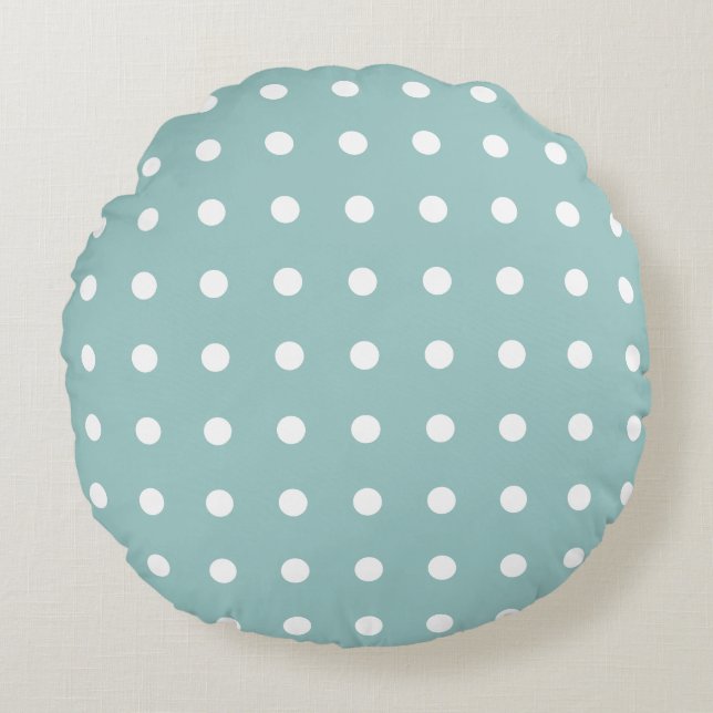 White Polka Dots Geometric Pattern Eggshell Blue Round Cushion (Front)