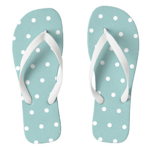 White Polka Dots Geometric Patterns Eggshell Blue  Thongs