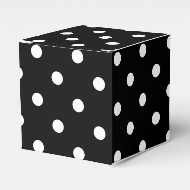 White polka dots medium on black favour box (Front Side)