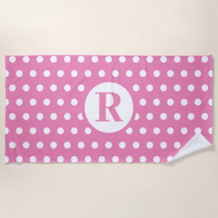 White Polka Dots Monogram Initial Baby Pink Cute Beach Towel