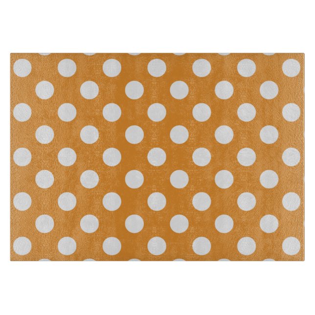 White polka dots on amber cutting board (Front)