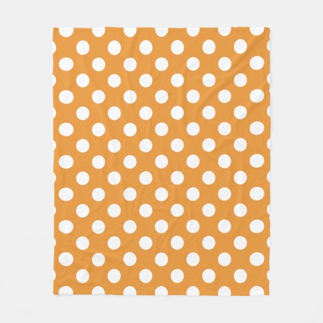 White polka dots on amber fleece blanket (Front)