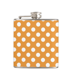 White polka dots on amber hip flask