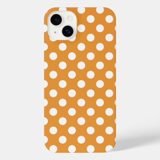 White polka dots on amber iPhone case (Back)