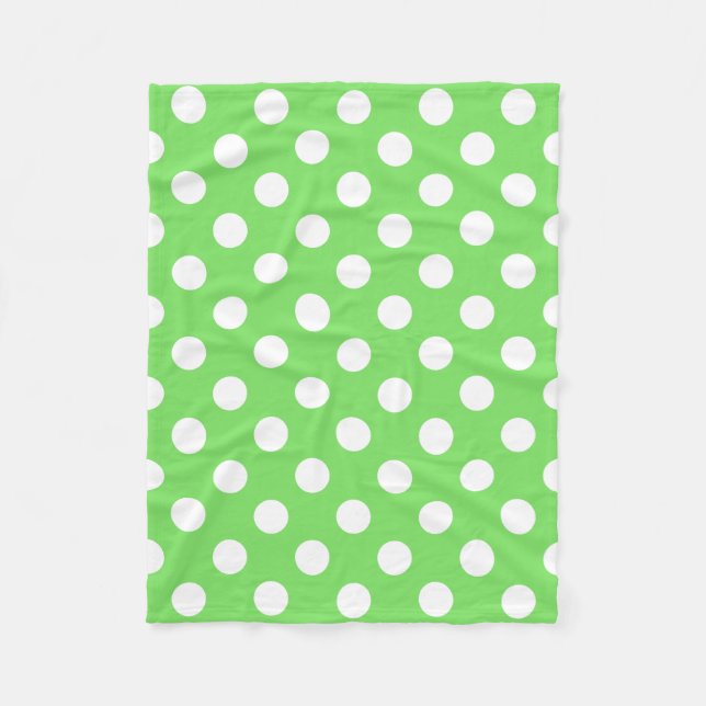 White polka dots on apple green fleece blanket (Front)