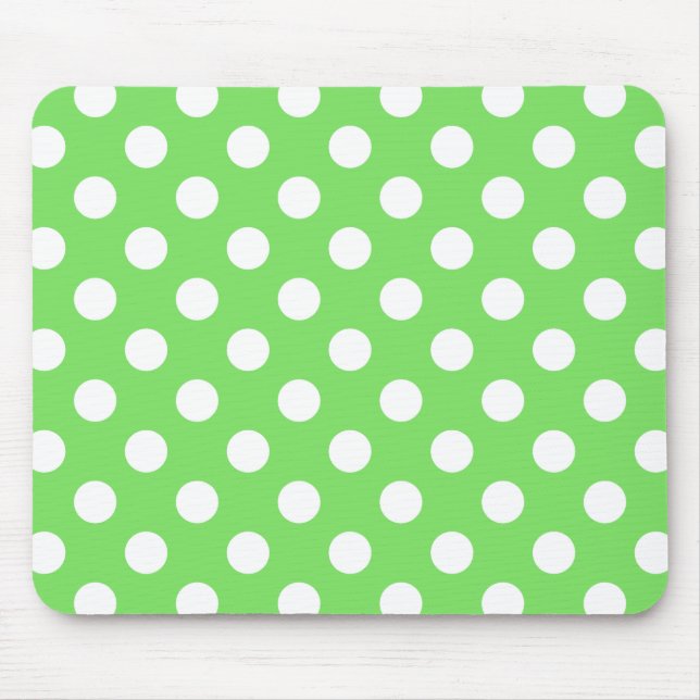 White polka dots on apple green mouse pad (Front)