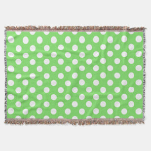 White polka dots on apple green throw blanket