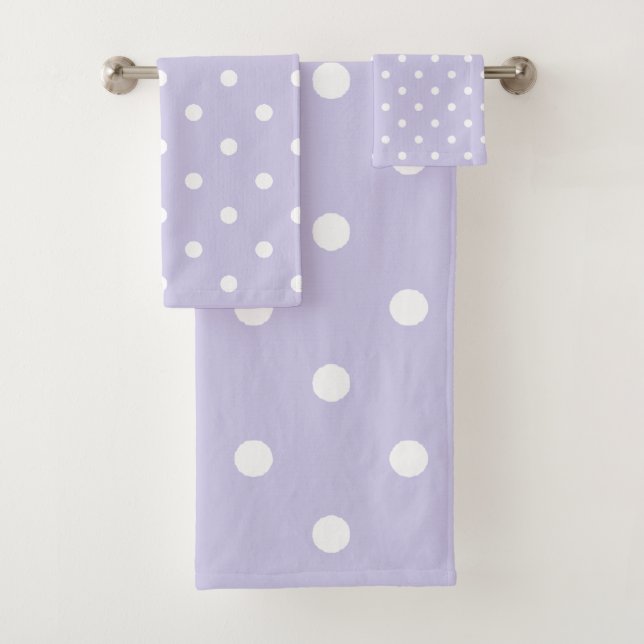White Polka Dots on Baby Purple Bath Towel Set (Insitu)