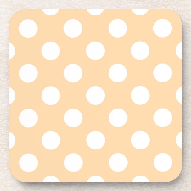 White polka dots on beige coaster (Front)