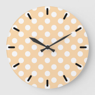 White polka dots on beige large clock