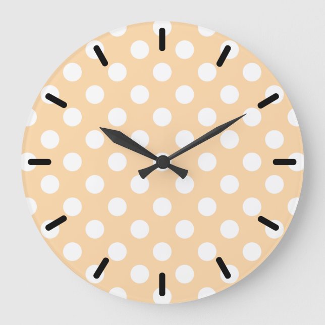 White polka dots on beige large clock (Front)