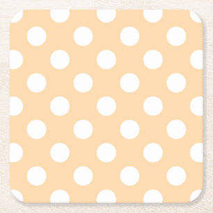 White polka dots on beige square paper coaster