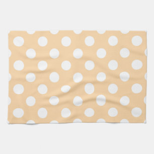White polka dots on beige tea towel
