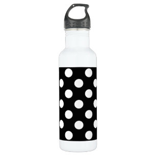 White polka dots on black 710 ml water bottle