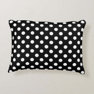 White Polka Dots on Black Background Decorative Cushion