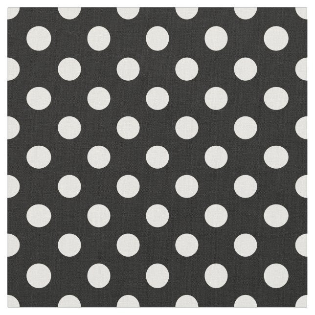 White Polka Dots on Black Background Fabric (Close Up)
