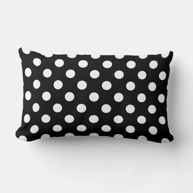 White Polka Dots on Black Background Lumbar Cushion (Front)